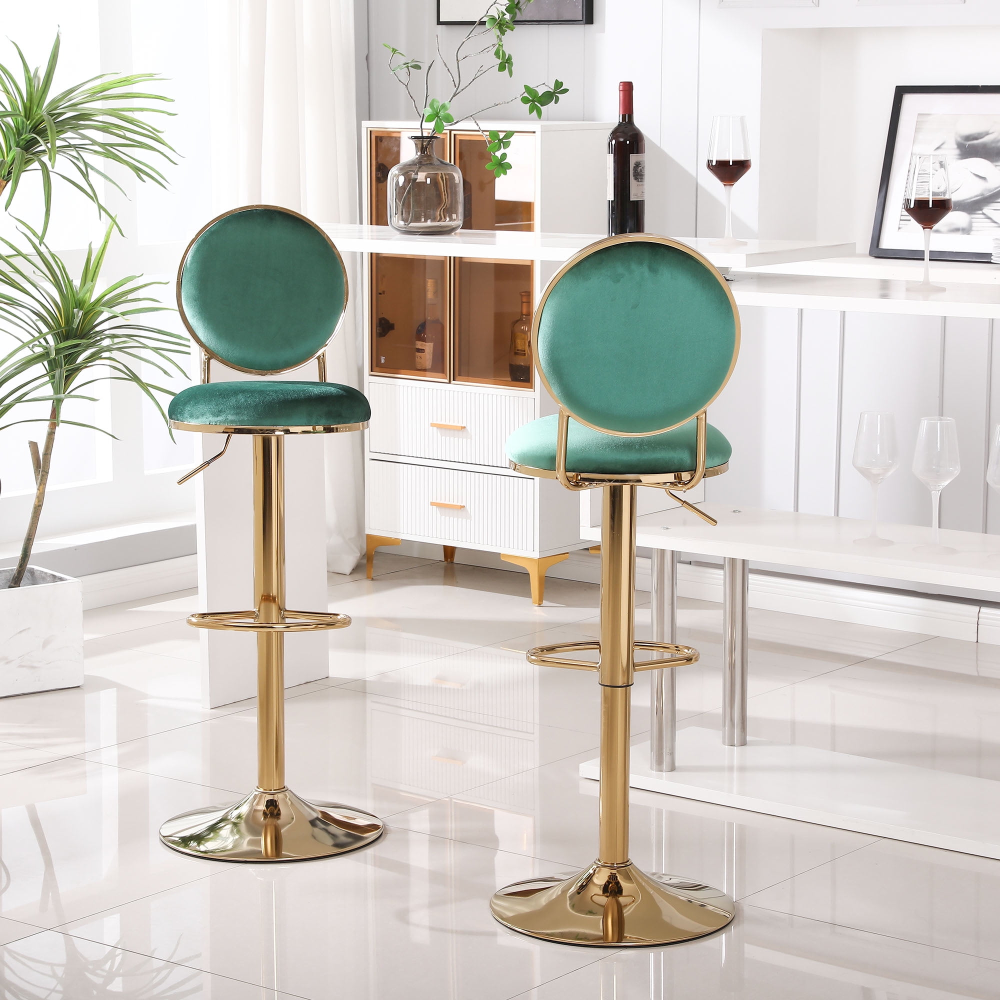 Kadyn 2pcs Adjustable Counter Height Swivel Barstools with Back and Footrest for Bar, Green Kadyn 2pcs Adjustable Counter Height Swivel Barstools with Back and Footrest for Bar, Green