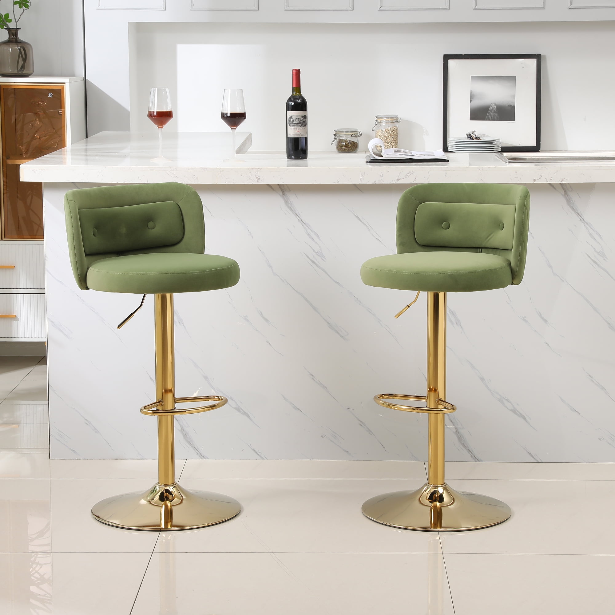 Kadyn 2pcs Modern Adjustable Counter Height Barstools with Back& Footrest for Kitchen, Avocado Kadyn 2pcs Modern Adjustable Counter Height Barstools with Back& Footrest for Kitchen, Avocado