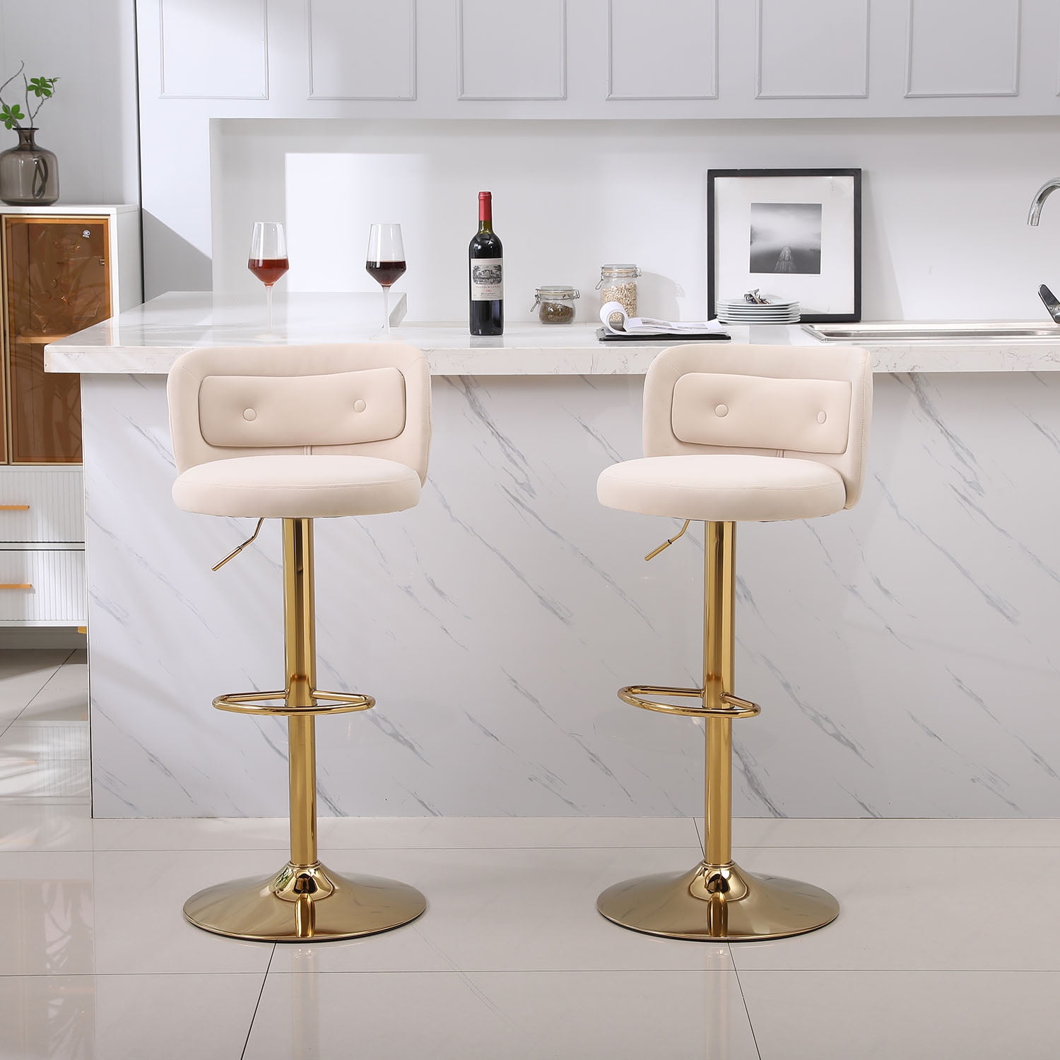Kadyn 2pcs Modern Adjustable Counter Height Barstools with Back& Footrest for Kitchen, Beige Kadyn 2pcs Modern Adjustable Counter Height Barstools with Back& Footrest for Kitchen, Beige