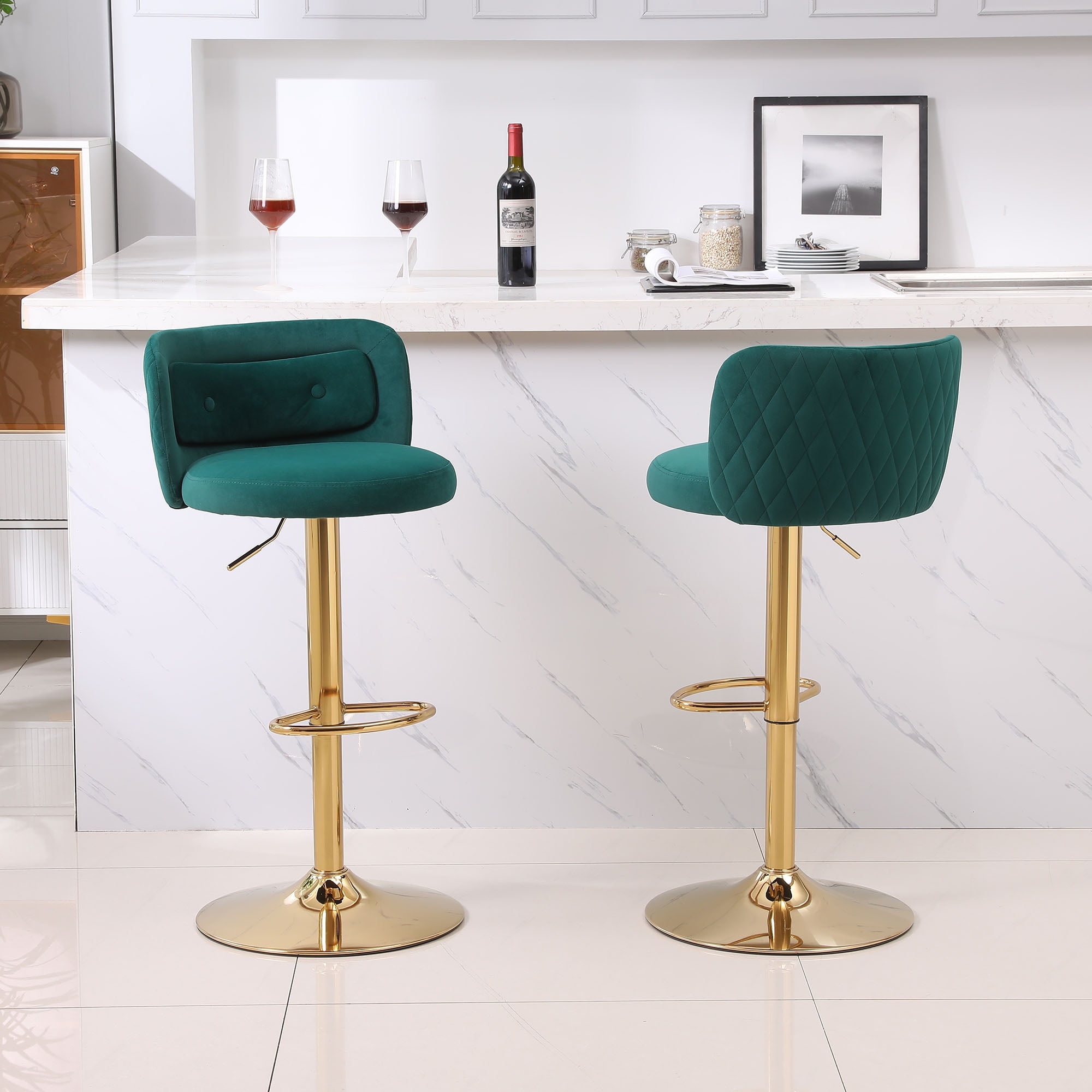 Kadyn 2pcs Modern Adjustable Counter Height Barstools with Back& Footrest for Kitchen, Emerald Kadyn 2pcs Modern Adjustable Counter Height Barstools with Back& Footrest for Kitchen, Emerald