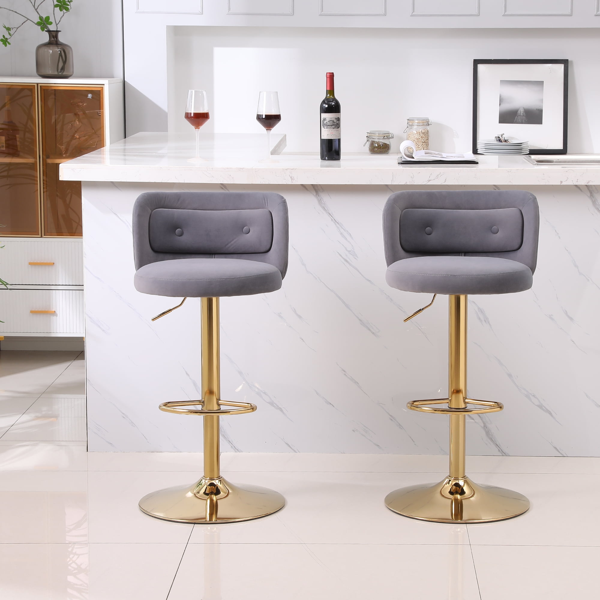 Kadyn 2pcs Modern Adjustable Counter Height Barstools with Back& Footrest for Kitchen, Grey Kadyn 2pcs Modern Adjustable Counter Height Barstools with Back& Footrest for Kitchen, Grey