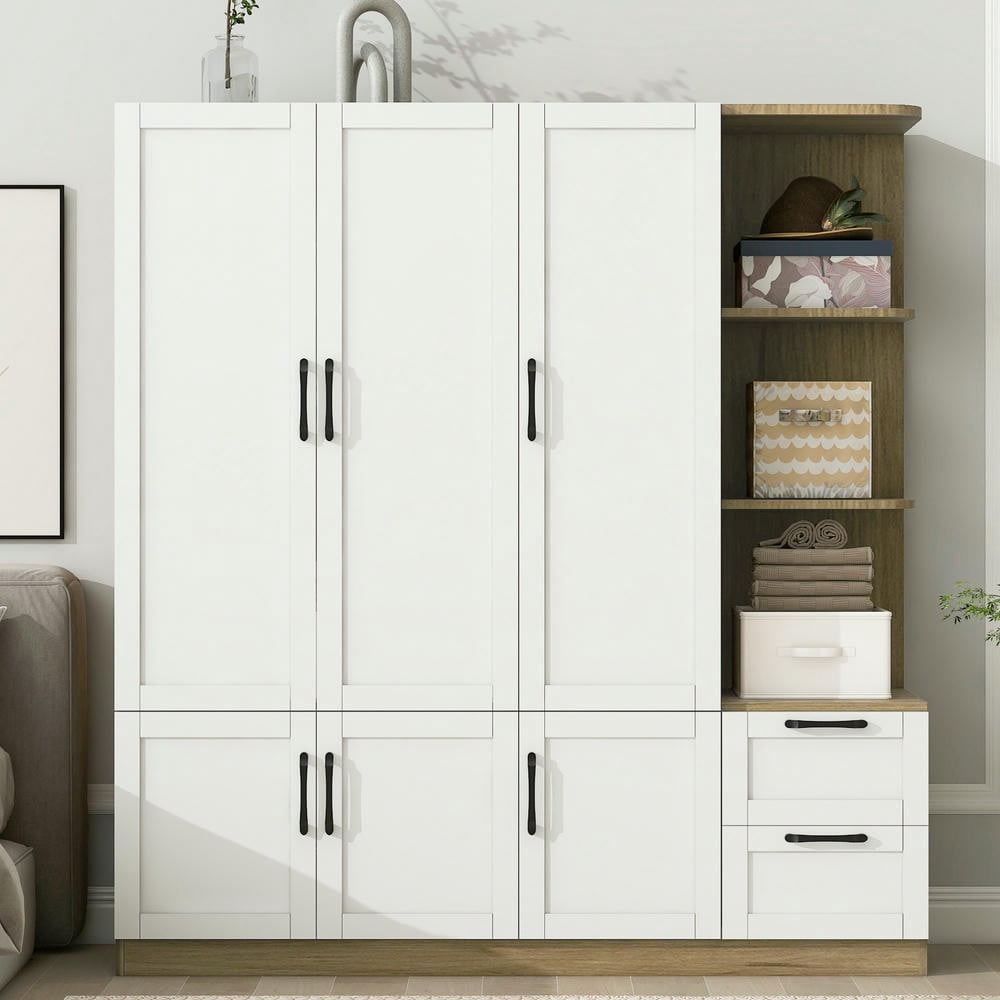 Kadyn 3 Door Armoire Wardrobe Closet, 67" Large Wardrobe Armoire with 2 Drawers & Shelves, Modern Wooden Armoire Storage with Hanging Rod for Bedroom, White