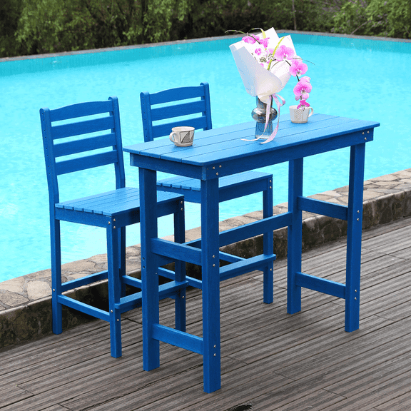 Kadyn 3-Piece HDPE Outdoor Bar Table Set, All Weather Adirondack Bar Chairs Set for Lawn Garden Backyard Poolside, Waterproof & Anti-Corrosive Patio Furniture, Navy Blue Finish
