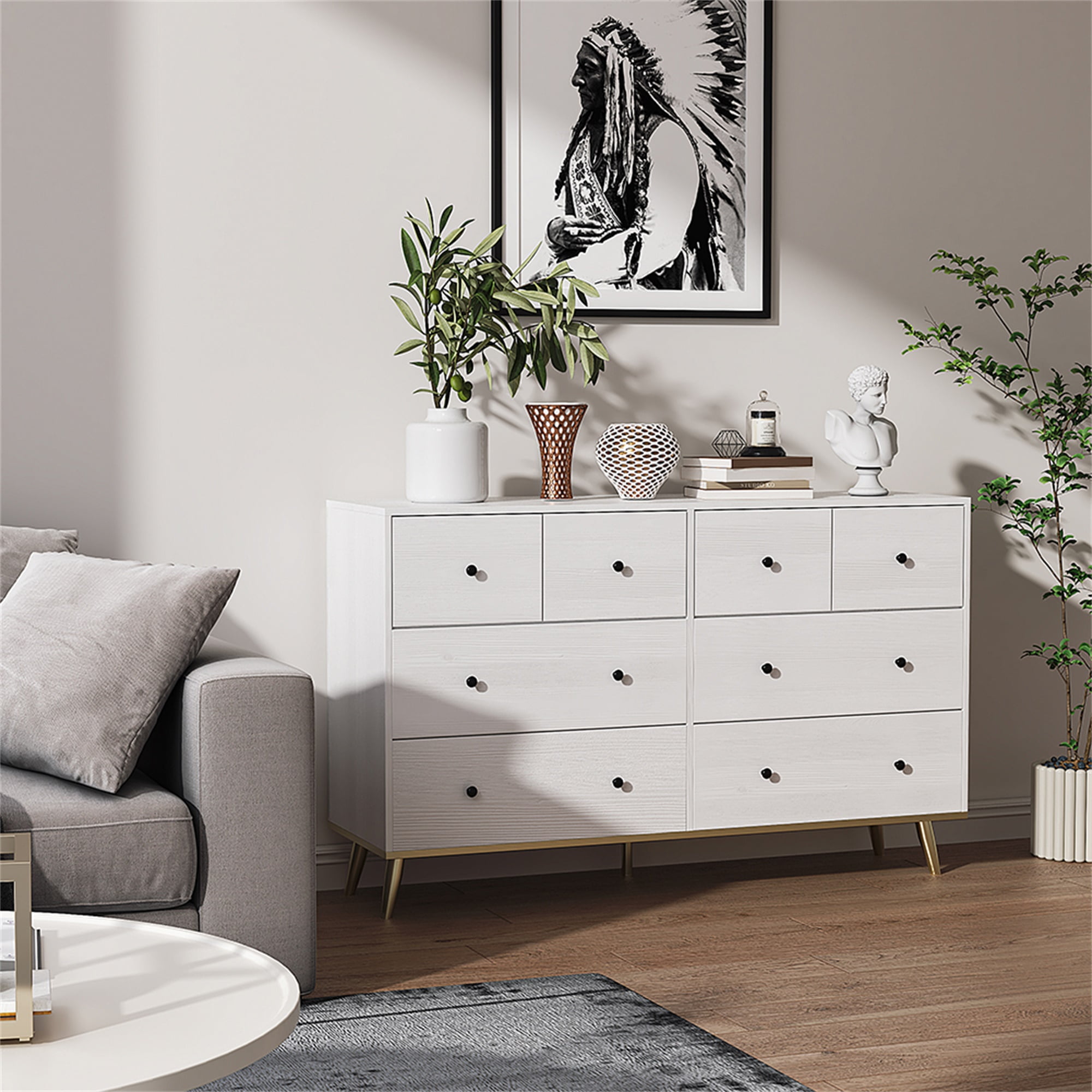 Kadyn 3 Tier 8 Drawer White Dresser, Industrial Solid Wood Storage Dresser and Chest of Drawers, White Dresser with Tall Legs for Bedroom, White Large Storage Tower Organizer Kadyn 3 Tier 8 Drawer White Dresser, Industrial Solid Wood Storage Dresser and Chest of Drawers, White Dresser with Tall Legs for Bedroom, White Large Storage Tower Organizer