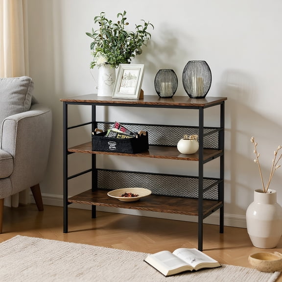Kadyn 3-Tier Console Table with a Robust Multi-Functional Design & Adjustable Feet, Black