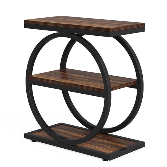 Kadyn 3-Tier End Table, Industrial Sofa Side Table with Round Metal Frame,Brown