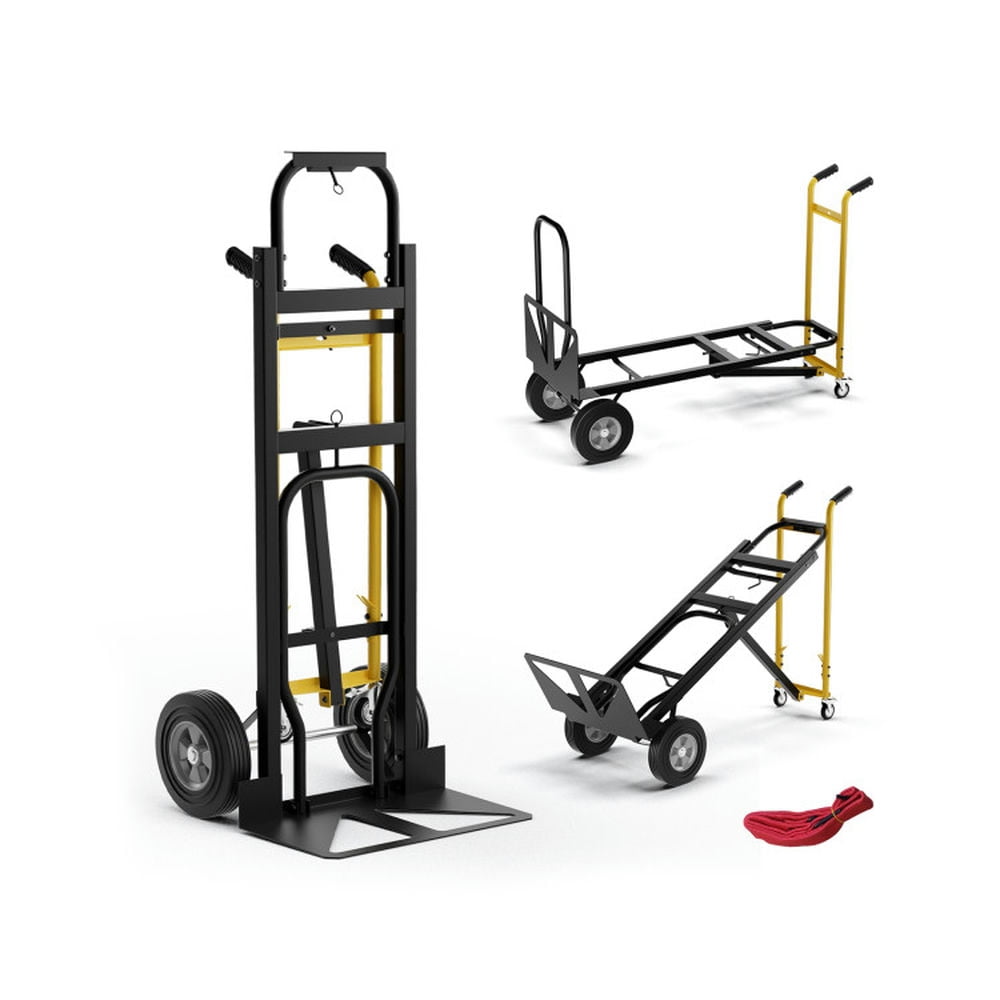 Kadyn 3-in-1 Convertible Hand Truck Metal Dolly Cart with 4 Rubber Wheels for Transport-Black