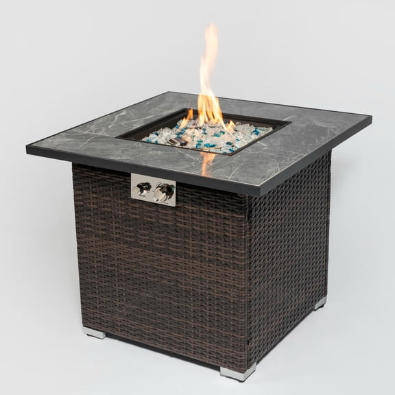 Kadyn 30" Garden Fire Pit with 50000 BTU and Beautiful Wicker Base, Outdoor Fire Pit for Outside, Patio Deck, Garden, Backyard, Brown