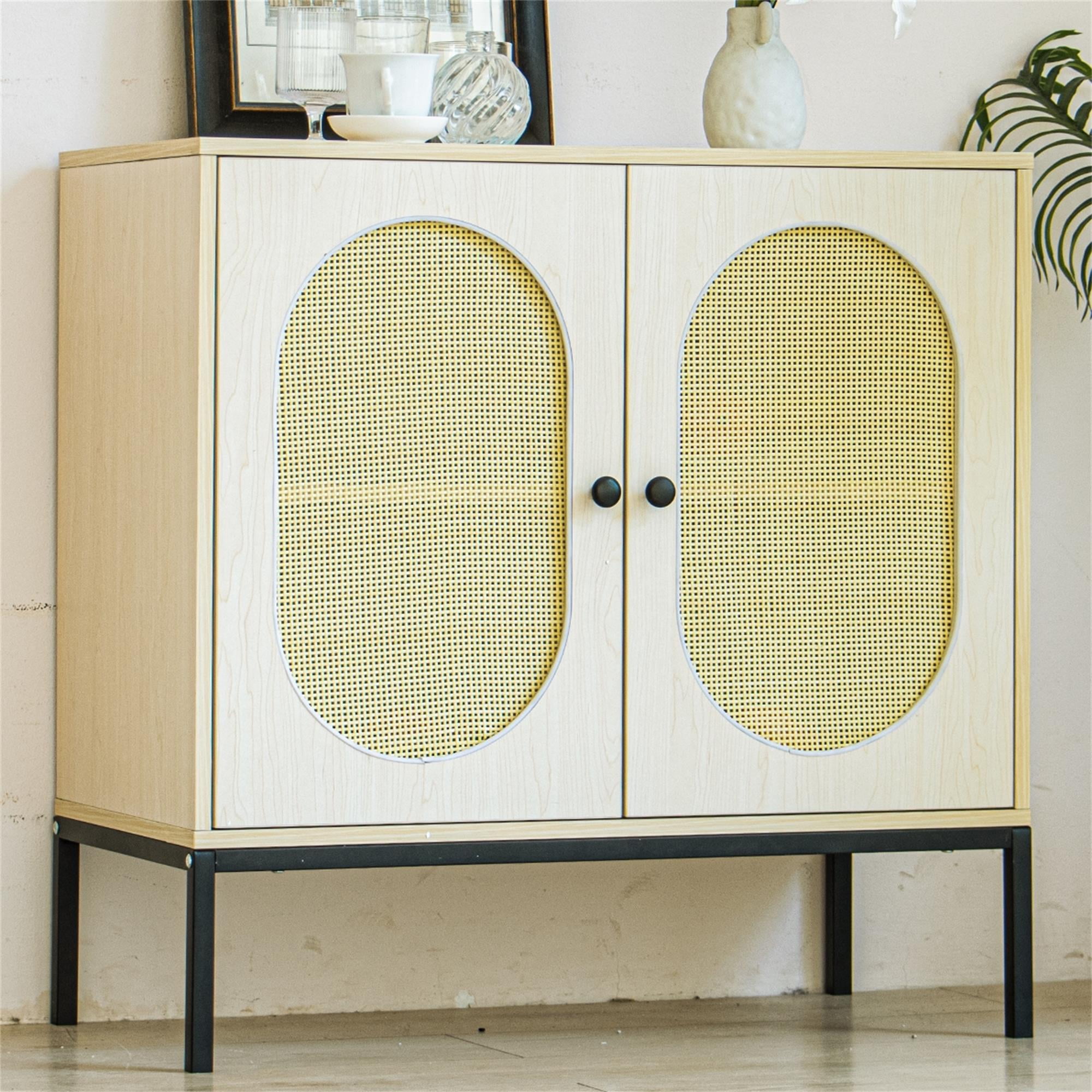 Kadyn 31.5" Tall 2 - Door Accent Cabinet, Kitchen Storage Cabinet with 2 Rattan Doors and Metal Legs, Entryway Sideboard for Living Room, Natural Wood Kadyn 31.5" Tall 2 - Door Accent Cabinet, Kitchen Storage Cabinet with 2 Rattan Doors and Metal Legs, Entryway Sideboard for Living Room, Natural Wood