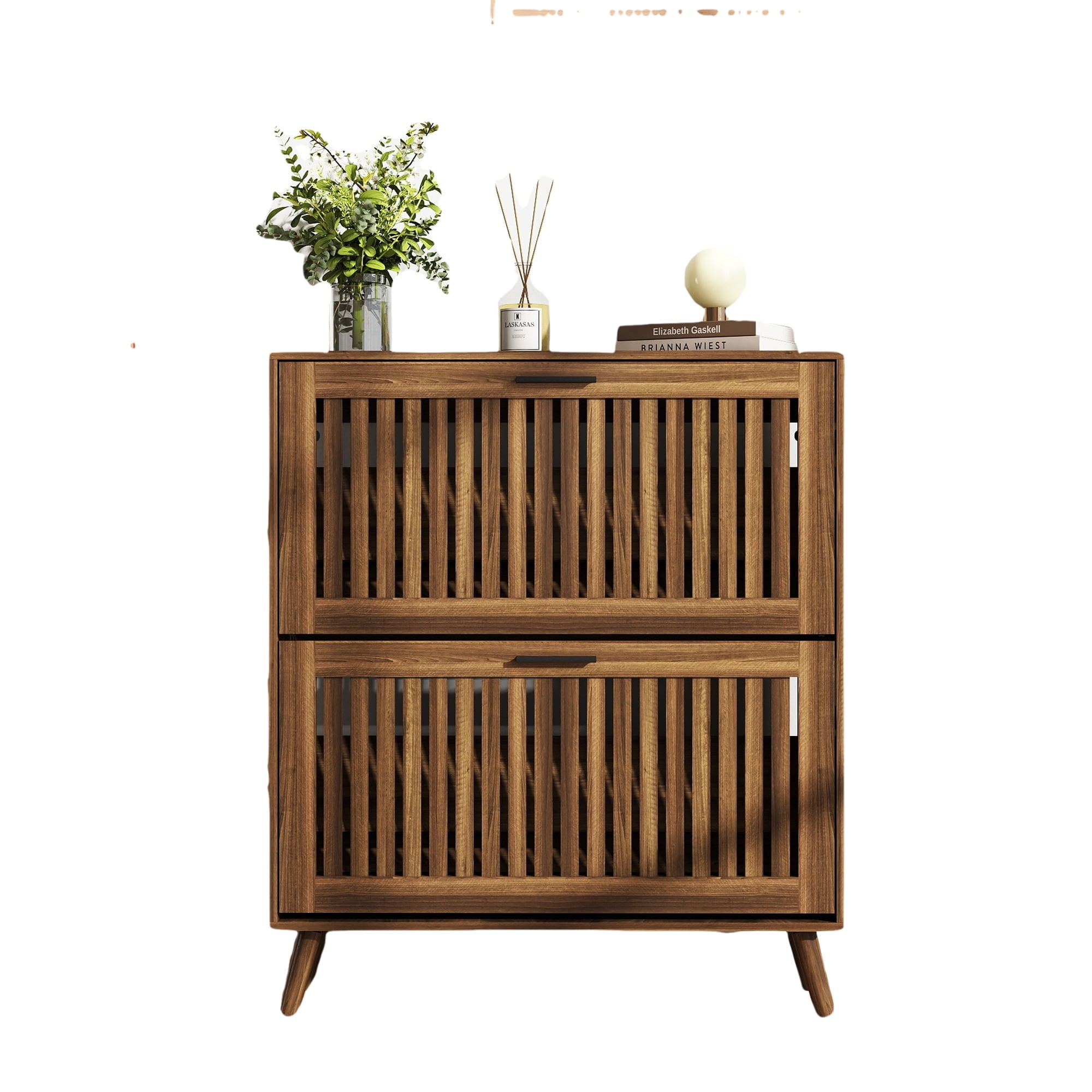 Kadyn 31.5" Walnut Shoe Cabinet, Shoe Rack Cabinet with 2 Flip Drawers, Shoe Storage Cabinet for Living Room, Hallway, Entryway