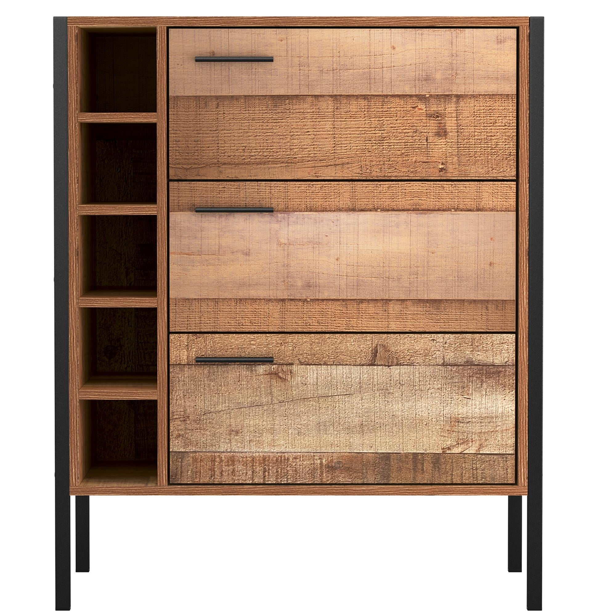 Kadyn 31" Tall Bar Cabinet, Small Sideboard and Buffet Cabinet with 3 Drawers, Bar Storage Cabinet for Home, Brown Mix Kadyn 31" Tall Bar Cabinet, Small Sideboard and Buffet Cabinet with 3 Drawers, Bar Storage Cabinet for Home, Brown Mix