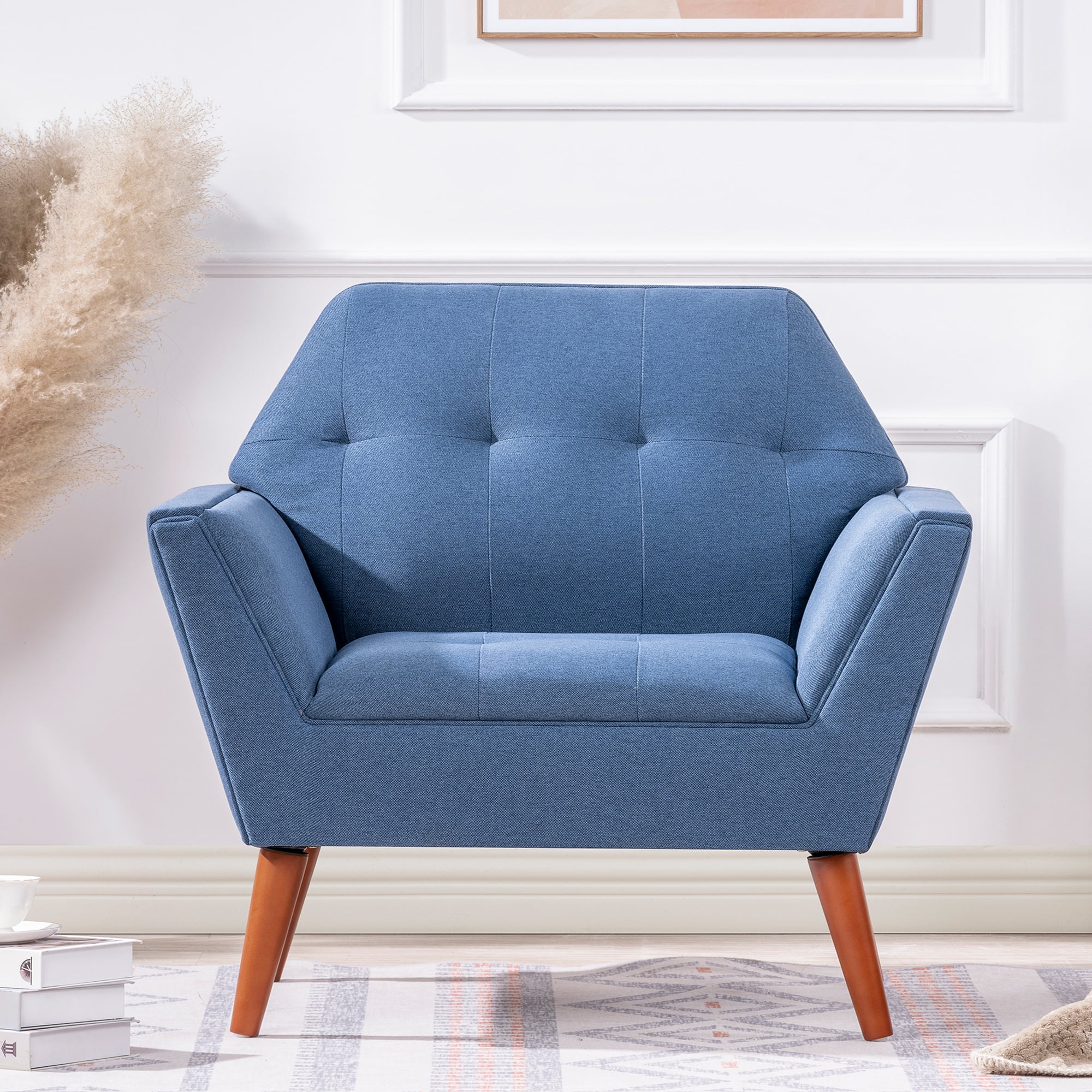 Kadyn 32" Wide Tufted Armchair, Upholstered Fabric Accent Chair for Living Room Bedroom, Modern Single Sofa Chair with Armrest, Blue