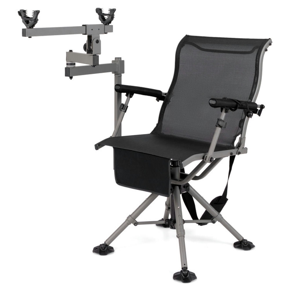 Kadyn 360° Swivel Portable Hunting Chair with Adjustable Legs and Armrests-Black
