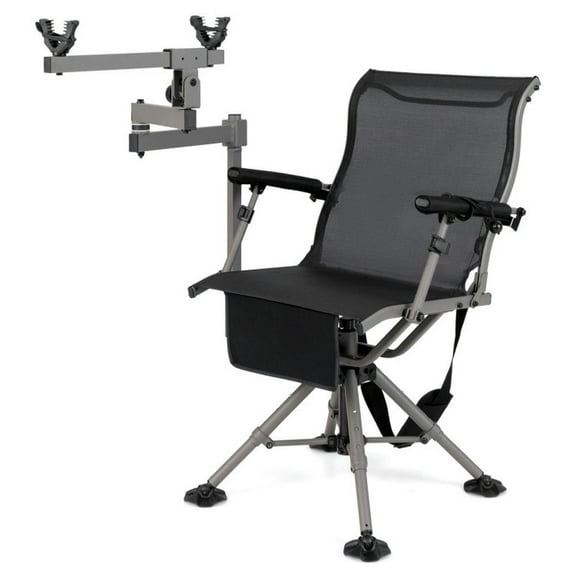 Kadyn 360 Swivel Portable Hunting Chair with Adjustable Legs and Armrests-Black