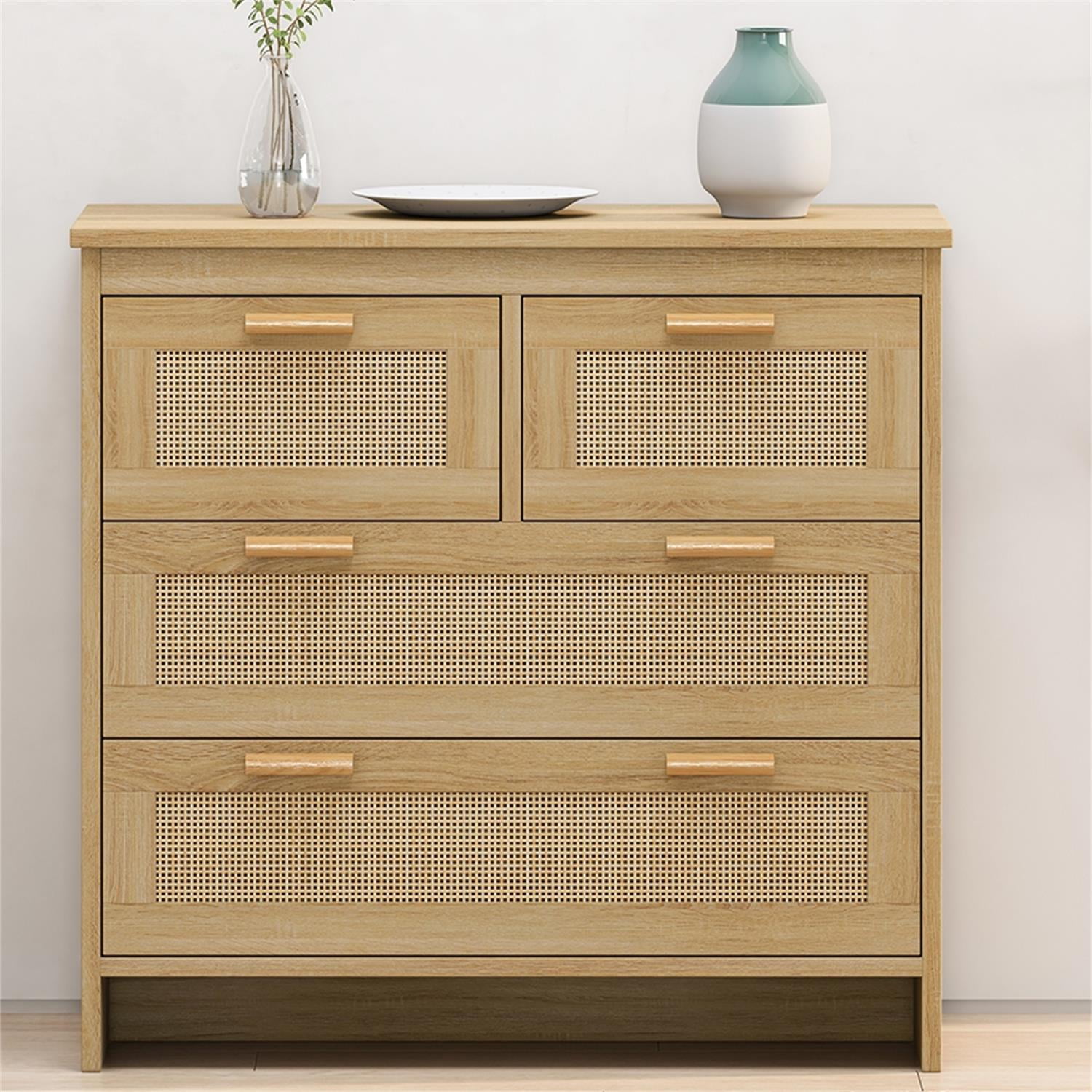 Kadyn 4 Drawers Rattan Cabinet, Particle Board Dresser for Bedroom, Kitchen Storage Cabinet with Drawers, Chest of Drawers, Natural Kadyn 4 Drawers Rattan Cabinet, Particle Board Dresser for Bedroom, Kitchen Storage Cabinet with Drawers, Chest of Drawers, Natural