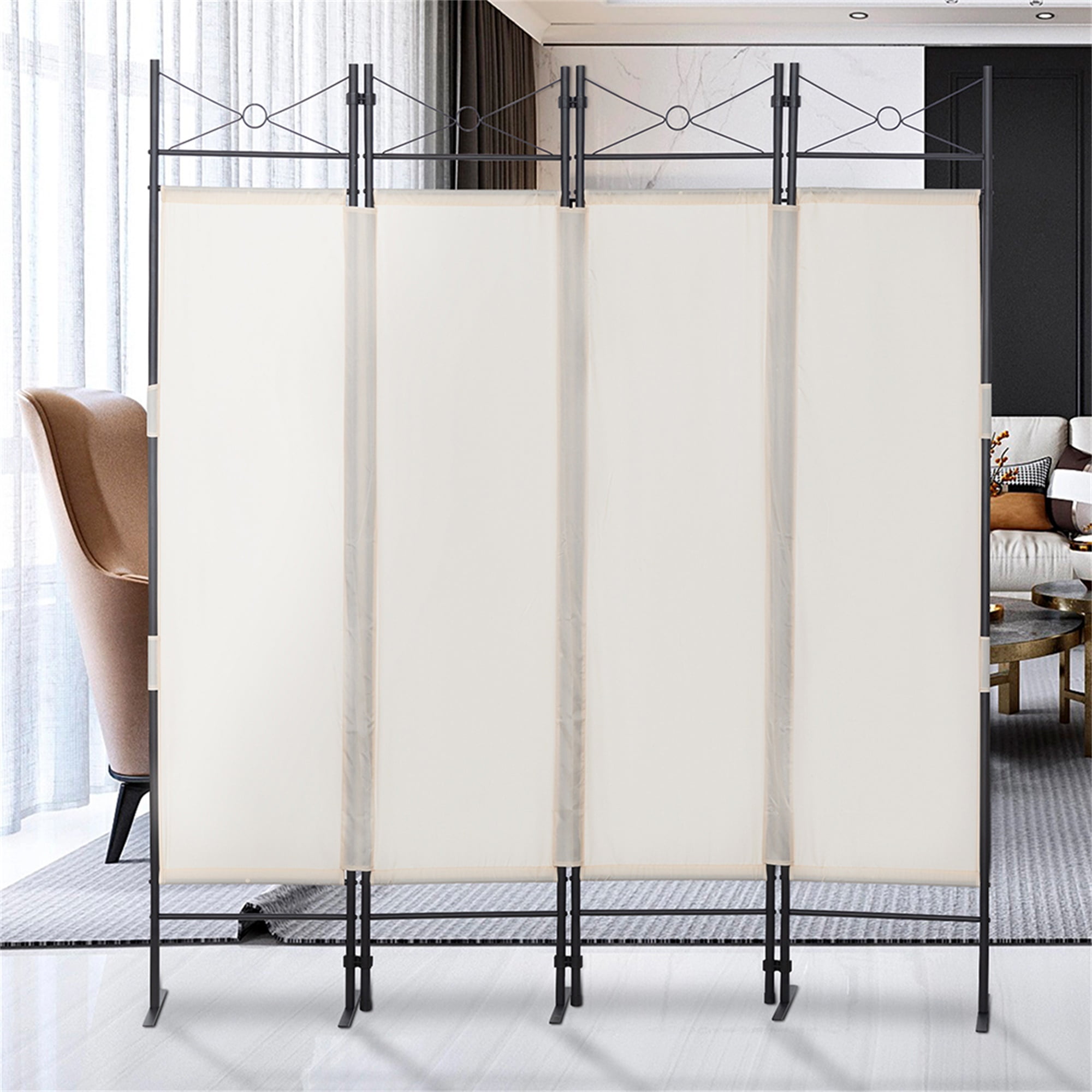 Kadyn 4-Panel Metal Folding Room Divider, 5.94Ft Freestanding Room Screen Partition Privacy Display for Bedroom, Beige Kadyn 4-Panel Metal Folding Room Divider, 5.94Ft Freestanding Room Screen Partition Privacy Display for Bedroom, Beige