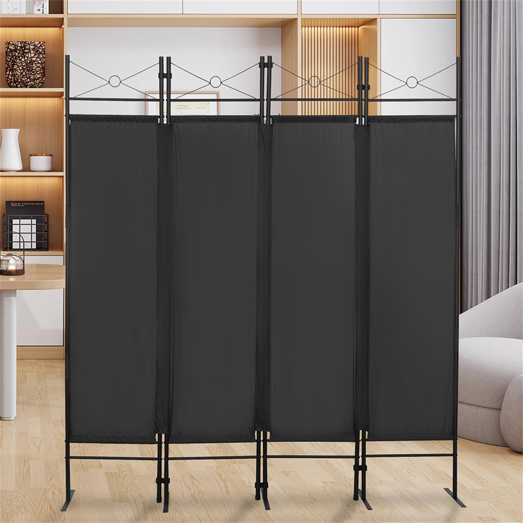 Kadyn 4-Panel Metal Folding Room Divider, 5.94Ft Freestanding Room Screen Partition Privacy Display for Bedroom, Black Kadyn 4-Panel Metal Folding Room Divider, 5.94Ft Freestanding Room Screen Partition Privacy Display for Bedroom, Black