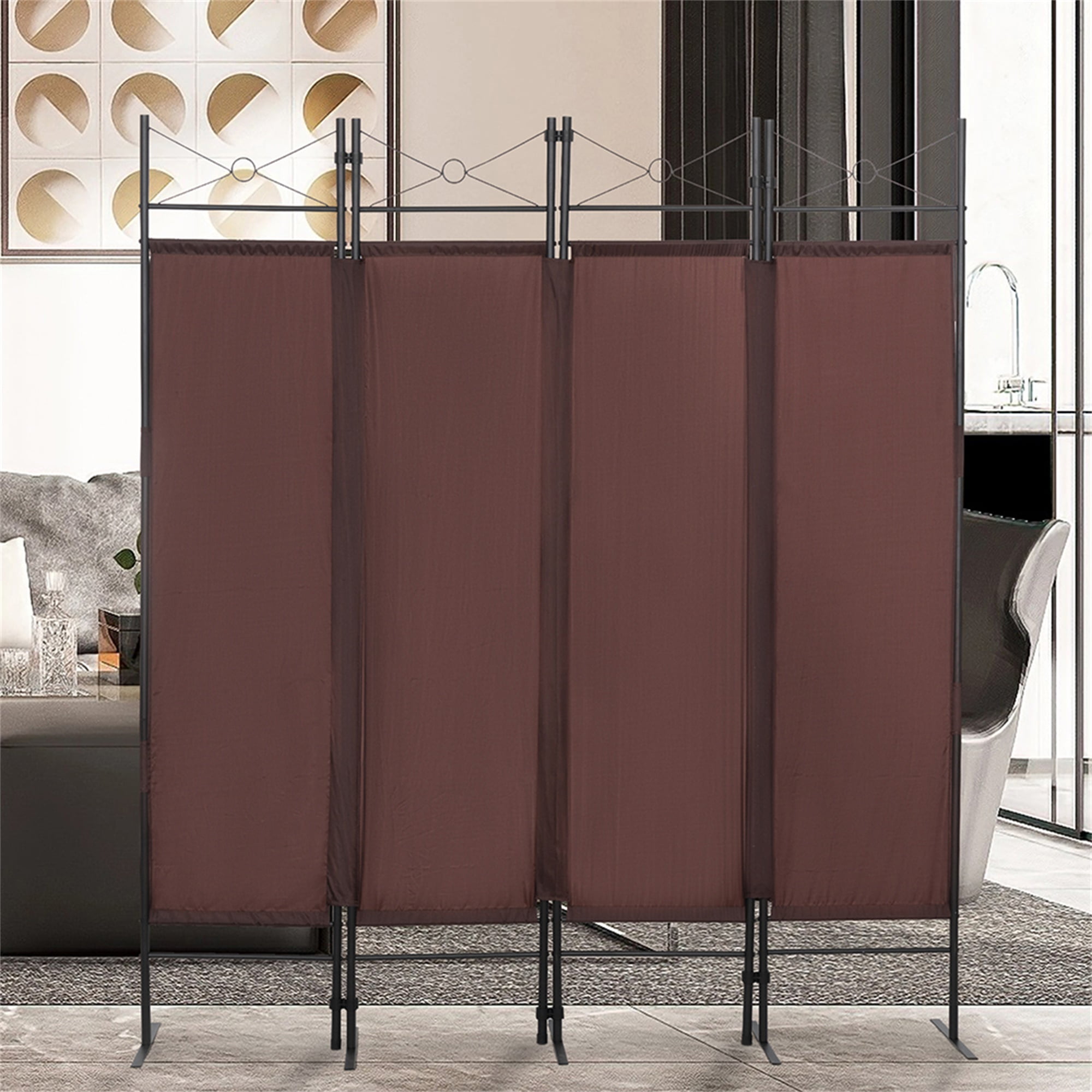 Kadyn 4-Panel Metal Folding Room Divider, 5.94Ft Freestanding Room Screen Partition Privacy Display for Bedroom, Brown Kadyn 4-Panel Metal Folding Room Divider, 5.94Ft Freestanding Room Screen Partition Privacy Display for Bedroom, Brown