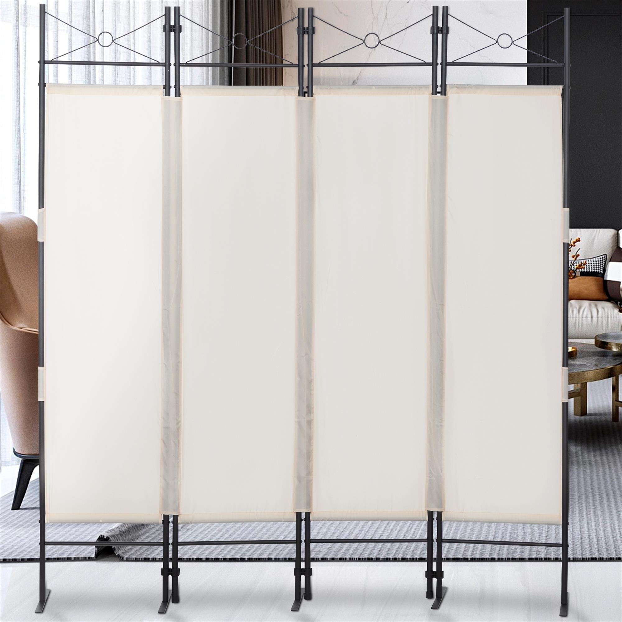 Kadyn 4 Panel Partition Room Separators Black, Folding Indoor Divider for Home, Office Room Divider for Living Room, Beige