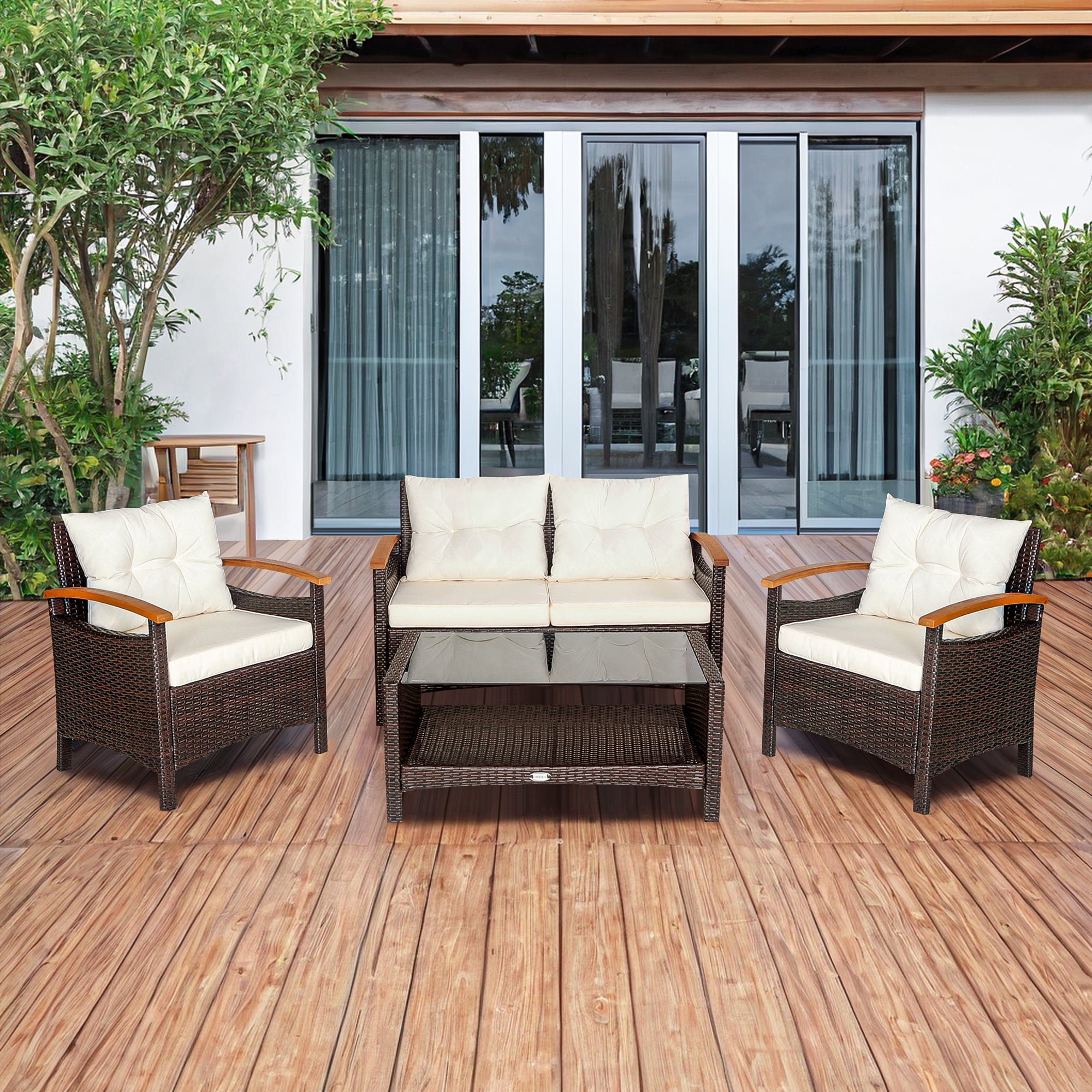 Kadyn 4-Piece Patio Seating Set, Wicker Garden Furniture with Stroage Table, PE Rattan Outdoor Sofa Set for Balcony, Beige Kadyn 4-Piece Patio Seating Set, Wicker Garden Furniture with Stroage Table, PE Rattan Outdoor Sofa Set for Balcony, Beige