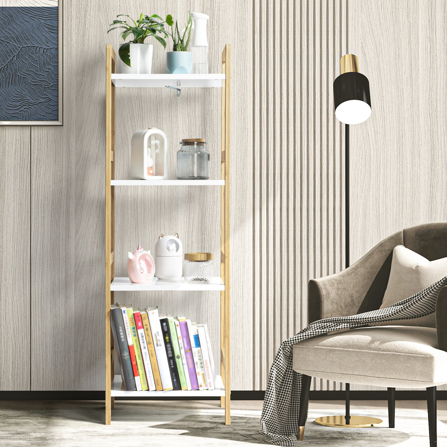 Kadyn 4-Tier Floor Storage Shelf, MDF Kitchen Floor Shelf for Bath, Bedroom, Floor Storage Rectangular Tower for Office, White Kadyn 4-Tier Floor Storage Shelf, MDF Kitchen Floor Shelf for Bath, Bedroom, Floor Storage Rectangular Tower for Office, White