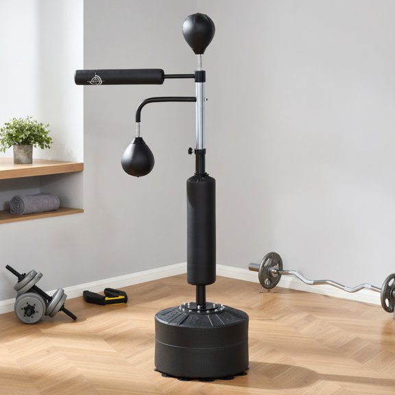 Kadyn 4-in-1 Adjustable Boxing Punching Bag Stand with Dual Speed Balls, 360° Reflex Bar & PU-Wrapped Heavy Bag, Black, Home Gym Fitness Equipment