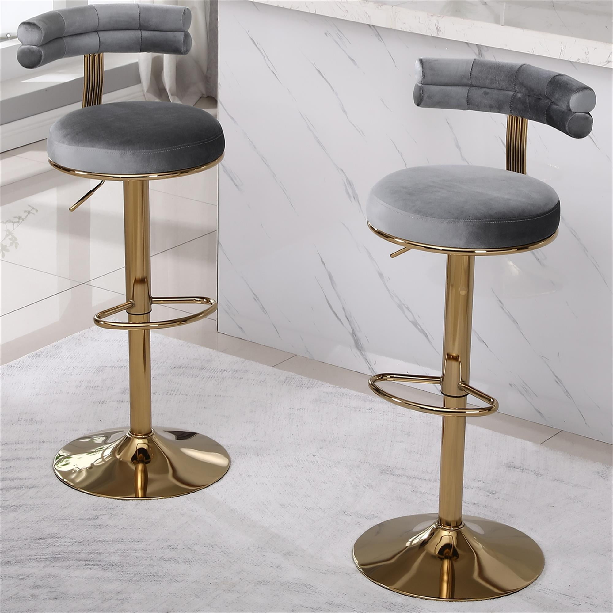 Kadyn 40.55" 2PCS Swivel Bar Stool, Adjustable Counter Height Barstools with Back and Footrest, Modern Grey Bar Chair for Home Counter