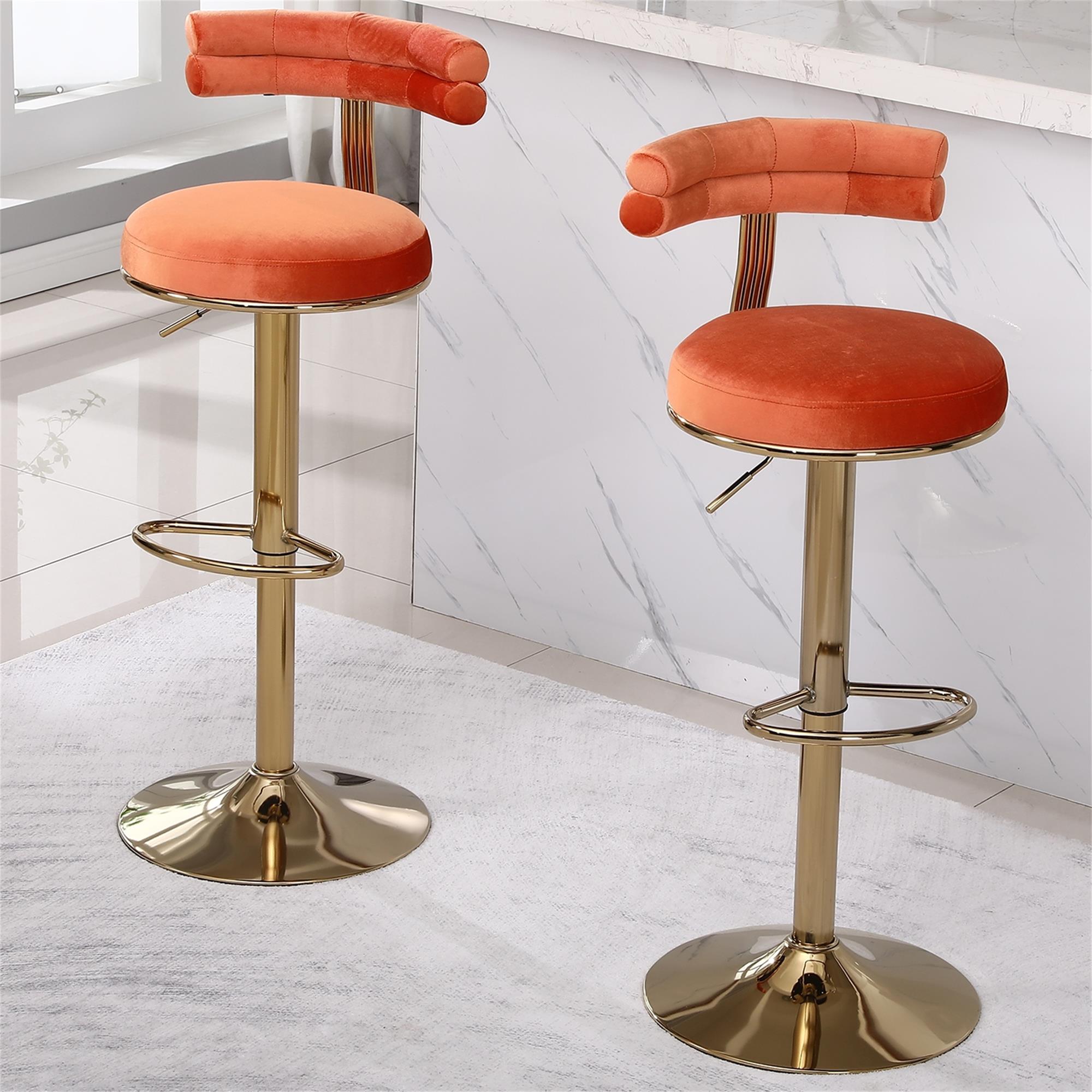 Kadyn 40.55" 2PCS Swivel Bar Stool, Adjustable Counter Height Barstools with Back and Footrest, Modern Orange Bar Chair for Home Counter