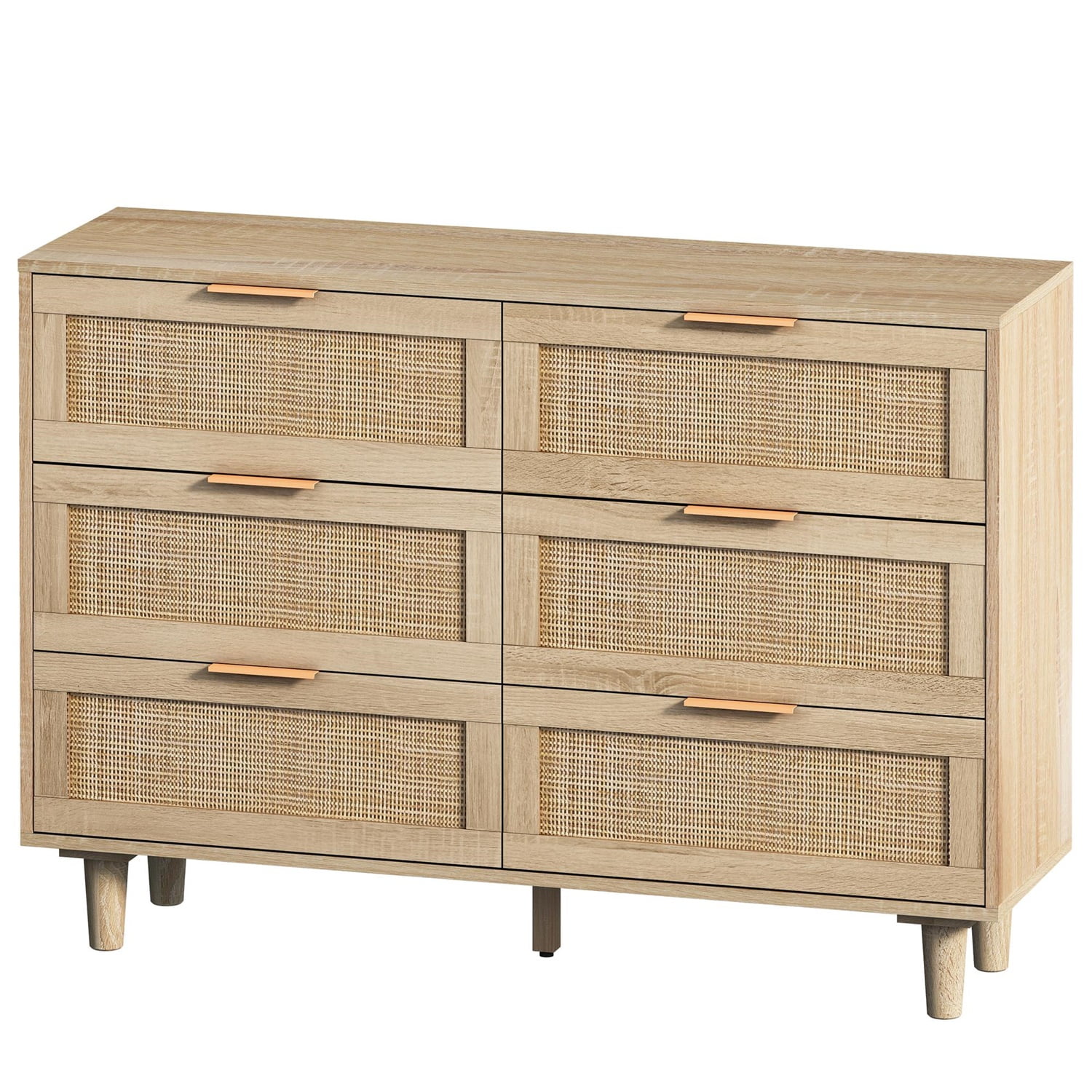 Kadyn 43.31"H 6-Drawers Rattan Storage Cabinet, Chest of Drawers for Bedroom, Natural Nursery Dresser