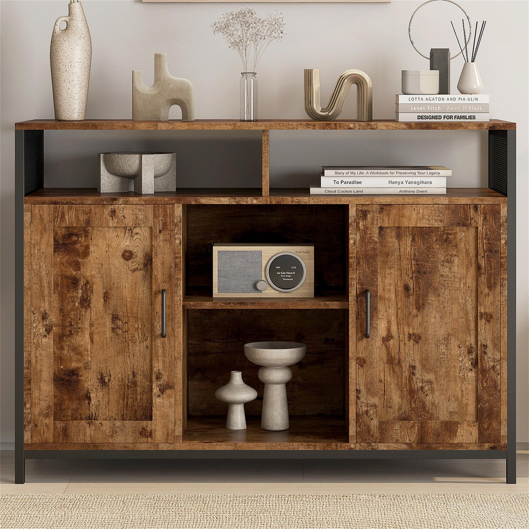 Kadyn 43.7" Sideboard Buffet Cabinet, Kitchen Storage Cabinet with Open Shelves and Doors for Dining Room, Rustic Brown TV Stand Kadyn 43.7" Sideboard Buffet Cabinet, Kitchen Storage Cabinet with Open Shelves and Doors for Dining Room, Rustic Brown TV Stand
