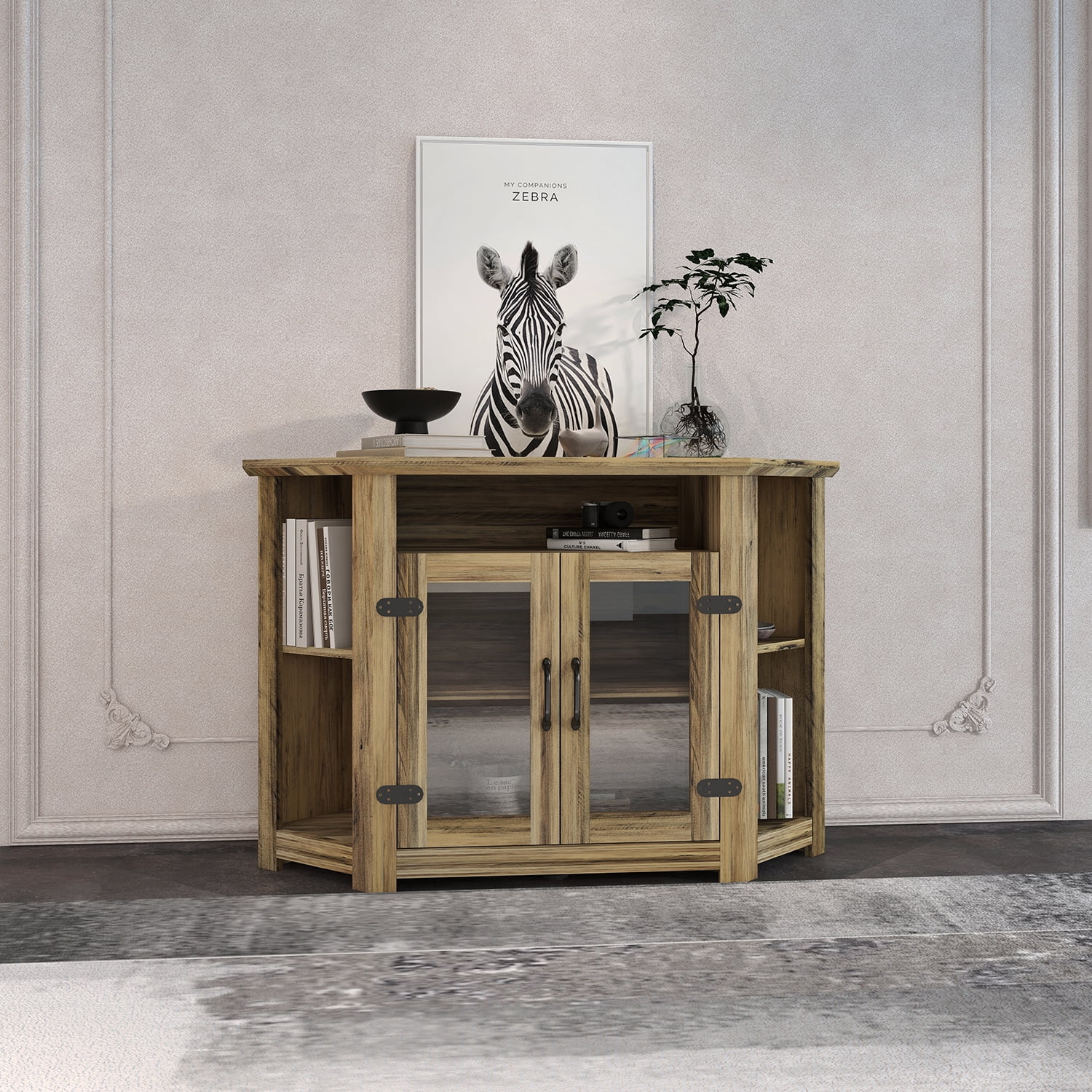 Kadyn 44 Inch Modern Farmhouse Wood Entertainment Center, Particle Board TV Console with Double Doors and Storage Cabinets, TV Stand for Living Room, Bright Yellow Kadyn 44 Inch Modern Farmhouse Wood Entertainment Center, Particle Board TV Console with Double Doors and Storage Cabinets, TV Stand for Living Room, Bright Yellow