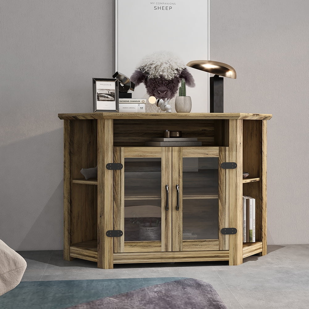Kadyn 44 Inch TV Console, Modern Farmhouse Entertainment Center with Double Doors and Storage Cabinets, Wood TV Stand for TVs up to 48 Inches, Yellow Walnut