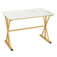 thumbnail image 1 of Kadyn 44 Inches Sintered Stone Dining Room Table with Metal Frame and Faux Marble Tabletop, Dining Table for Dining Room, Living Room, Restaurant, White, 1 of 7