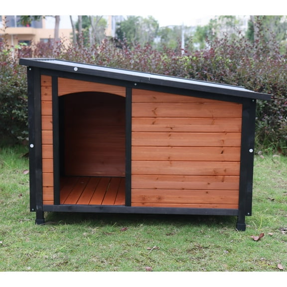 Kadyn 46"Dog House Outdoor & Indoor Wooden Dog Kennel, Dog House for Winter with Raised Feet Weatherproof for Large Dogs, Gold+Matte Black