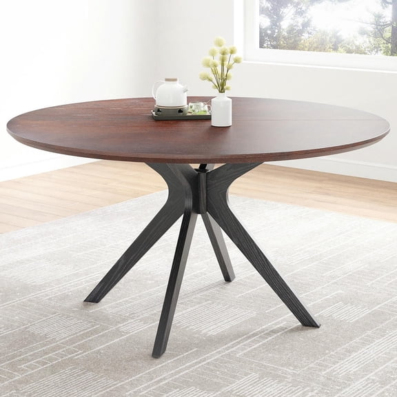 Kadyn 47.2" Round Pedestal Dining Table with Solid Wood Top for Everyday Meals and Entertaining, Brown