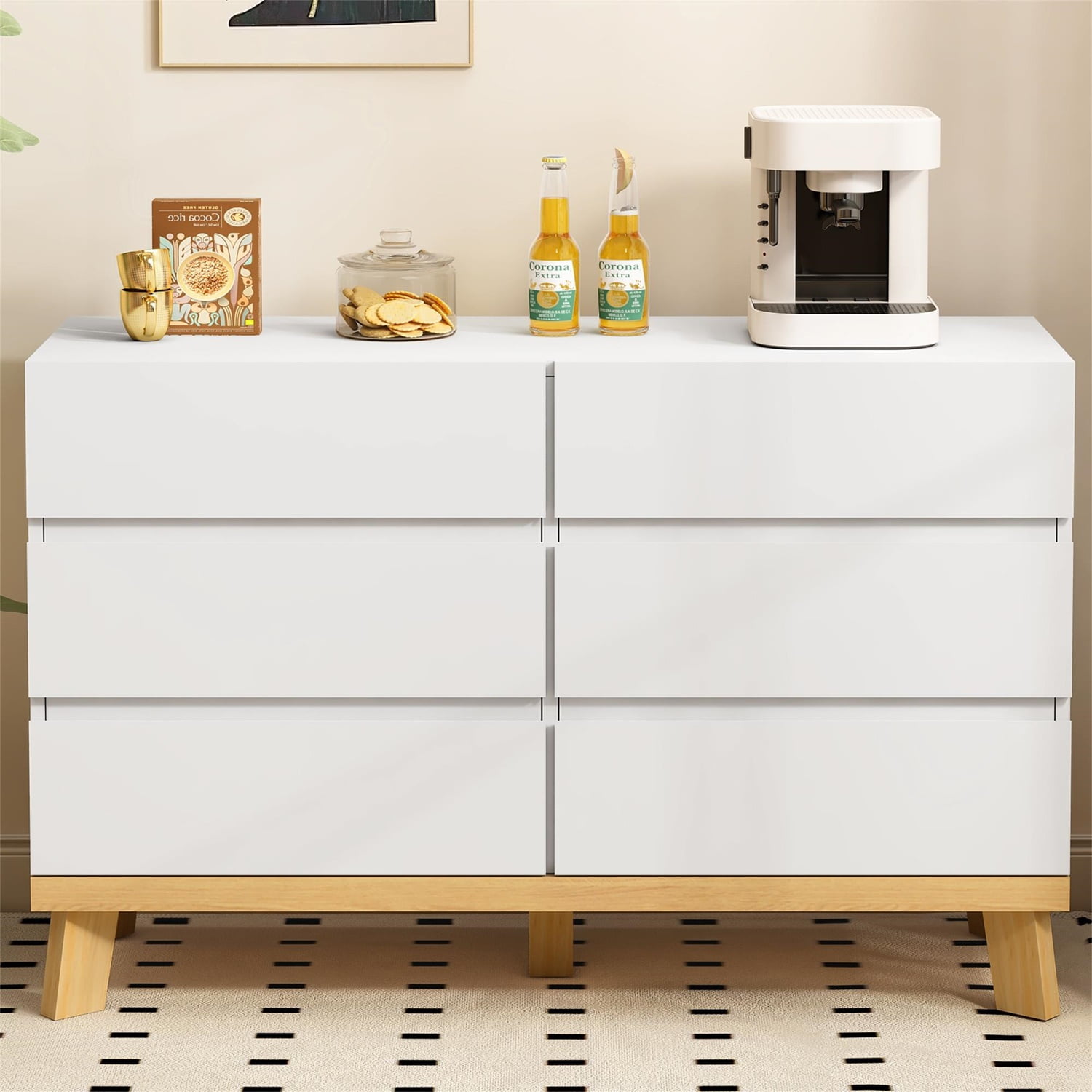 Kadyn 47.24"6-Drawers MDF Chest of Drawers, Nursery Double Dresser for Living Room, White Sideboard Storage Cabinet Kadyn 47.24"6-Drawers MDF Chest of Drawers, Nursery Double Dresser for Living Room, White Sideboard Storage Cabinet