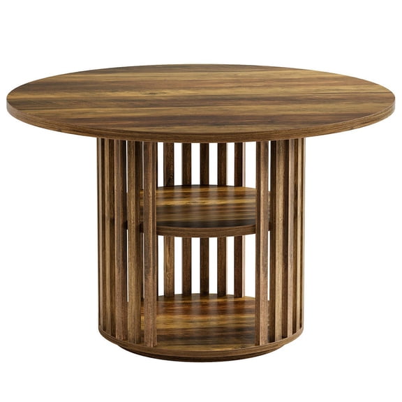 Kadyn 47 Inch Round Wooden Conference Table with Durable Build, Small Meeting Room Table for 4 People in Office or Home Office Settings, Brown