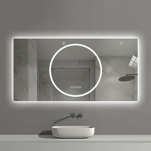 Kadyn 48*24 inch Hanging Mirror with Led Lights and Anti-Fog, Bathroom Wall Mirror for Horizontal, Bathroom, Bedroom, Living Room, Silver