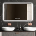 thumbnail image 1 of Kadyn 48*32 inch Hanging Mirror with Rounded Corners and Temperature Display, Bathroom Wall Mirror with 3 Color Light, Defogging and High-definition Tempered Glass, Black, 1 of 9
