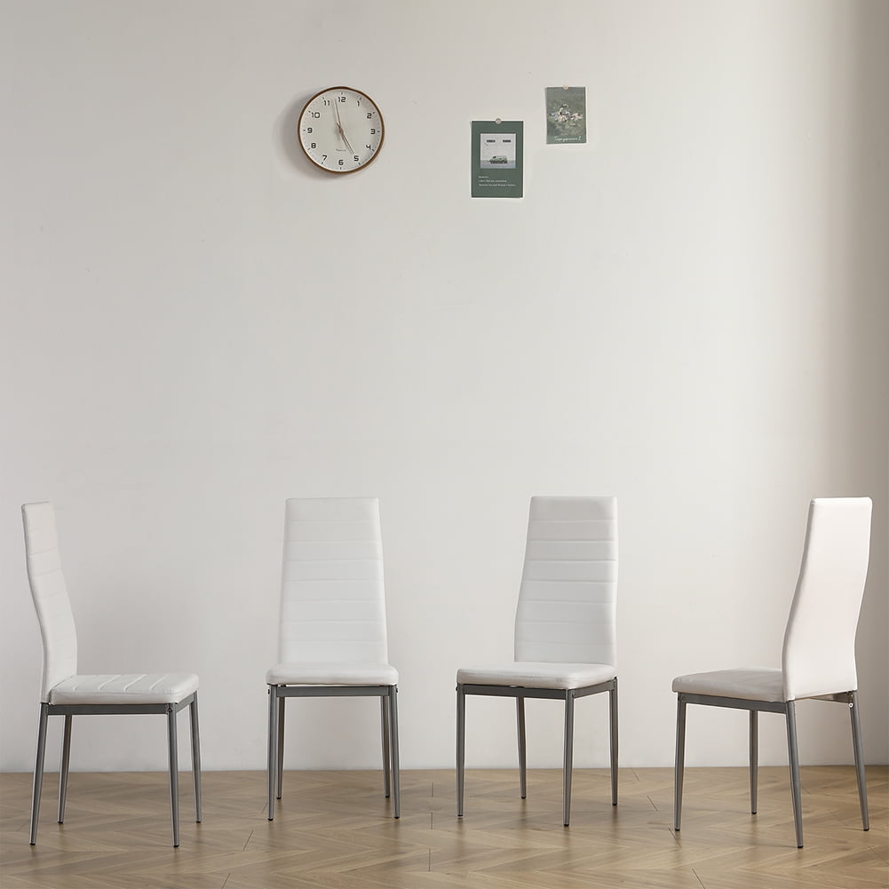 Kadyn 4pcs Dining Chair, PU High Back Dining Chair with White Cushion, Dining Side Chairs for Home Kitchen, Creamy White