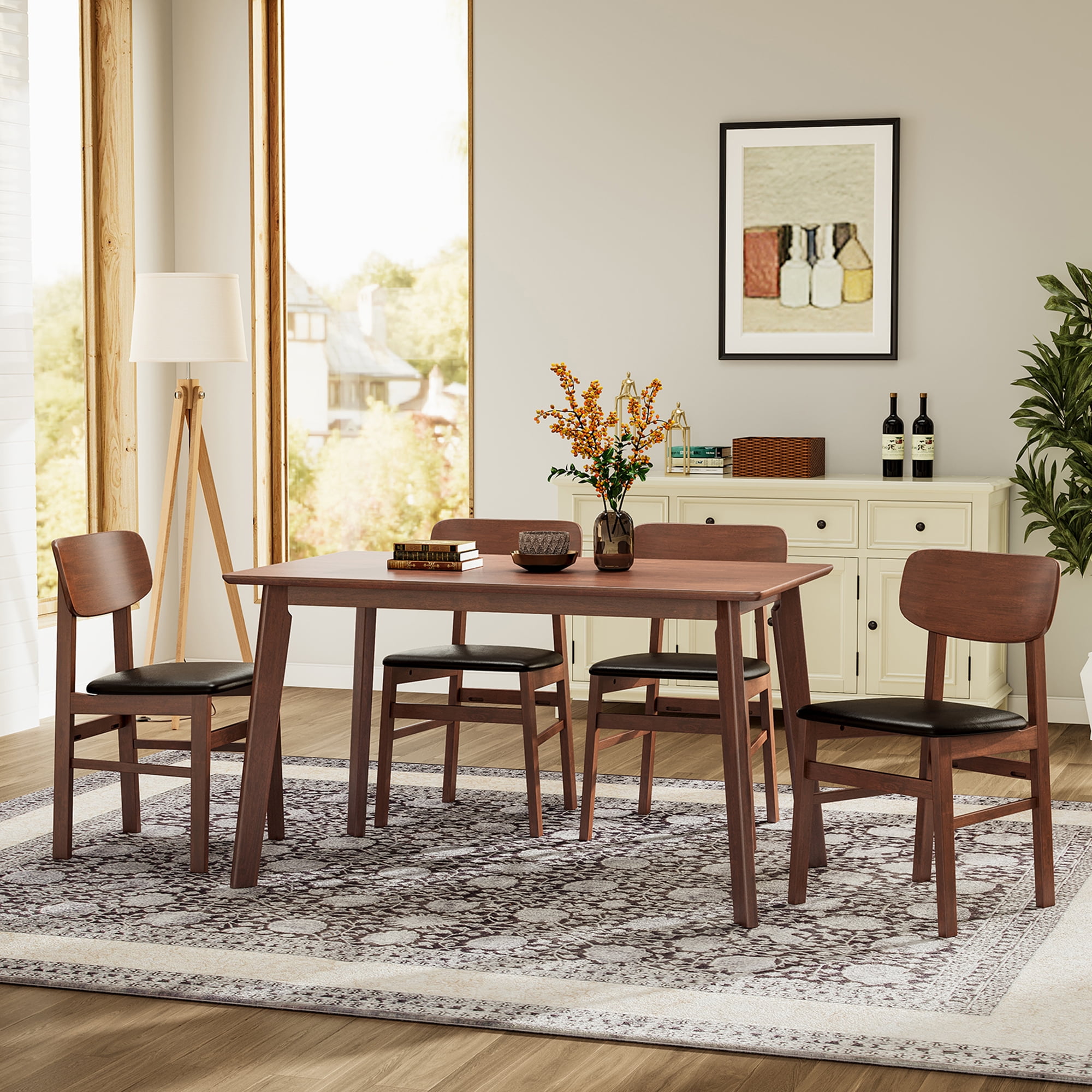 Kadyn 5 Pieces Dining Table Set, Kitchen Table Set, 1 Dining Table and 4 Chairs for Home, Antique Brown Kadyn 5 Pieces Dining Table Set, Kitchen Table Set, 1 Dining Table and 4 Chairs for Home, Antique Brown