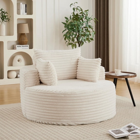 Kadyn 50"L Single Sofa Bed, Fluffy Corduroy Sleeper Chair for Apartment Lounge, No-Tools Assembly with Modern Design, Beige