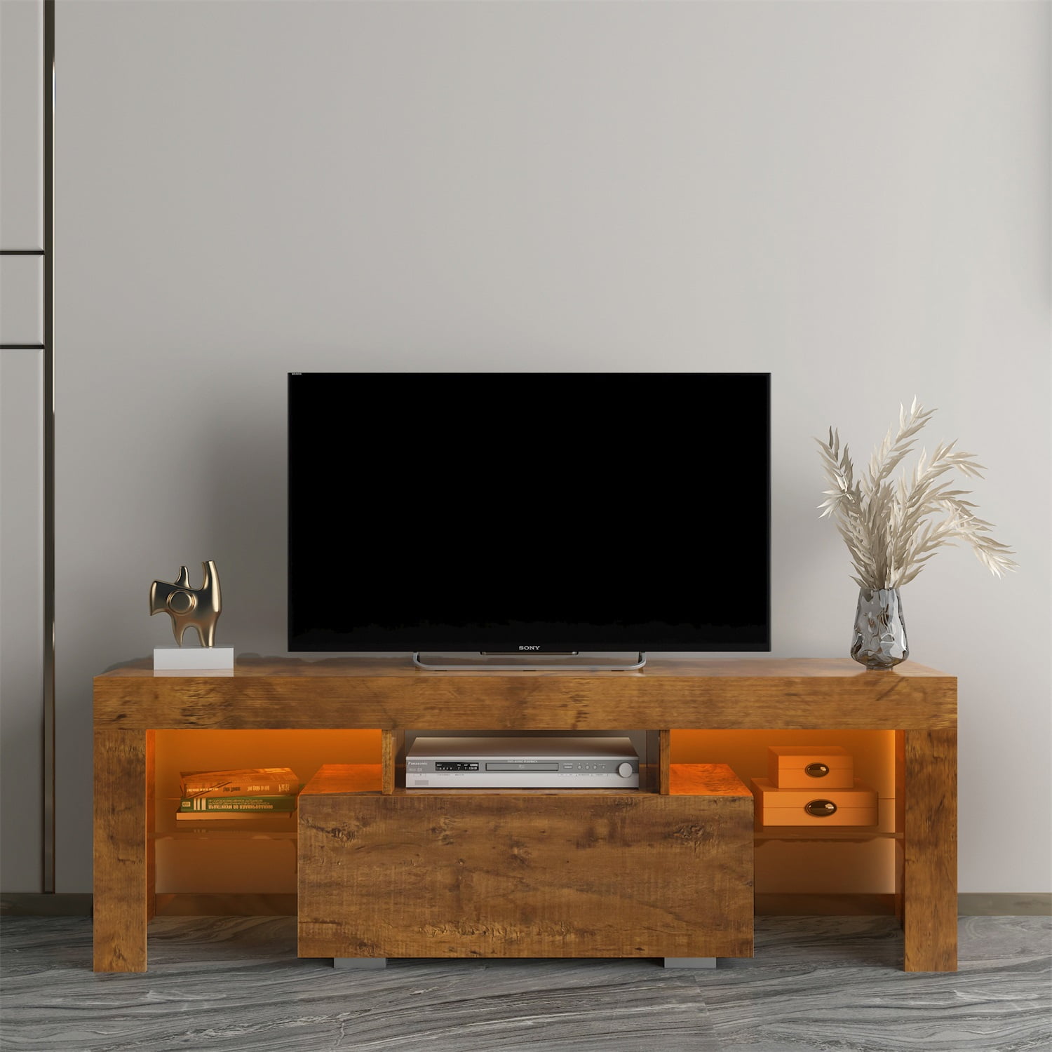Kadyn 55 Inch Modern Tv Stand 20 Color LED Tv Stand, Tv Stands for 55 Inch Tv with Storage, LED Entertainment Center for Living Room, Walnut Kadyn 55 Inch Modern Tv Stand 20 Color LED Tv Stand, Tv Stands for 55 Inch Tv with Storage, LED Entertainment Center for Living Room, Walnut