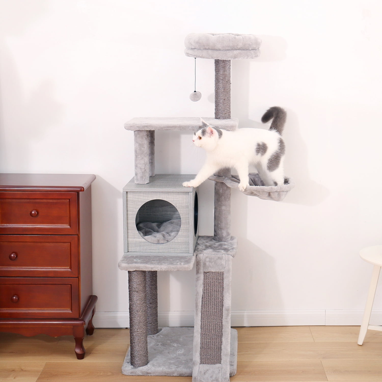 Kadyn 57" Cat Tree Condo, 4 Levels Platform Cat Tower for Large Cats with Fully Scratching Posts, Hammock, Padded Perch Cat Tower for Indoor, Gray Kadyn 57" Cat Tree Condo, 4 Levels Platform Cat Tower for Large Cats with Fully Scratching Posts, Hammock, Padded Perch Cat Tower for Indoor, Gray