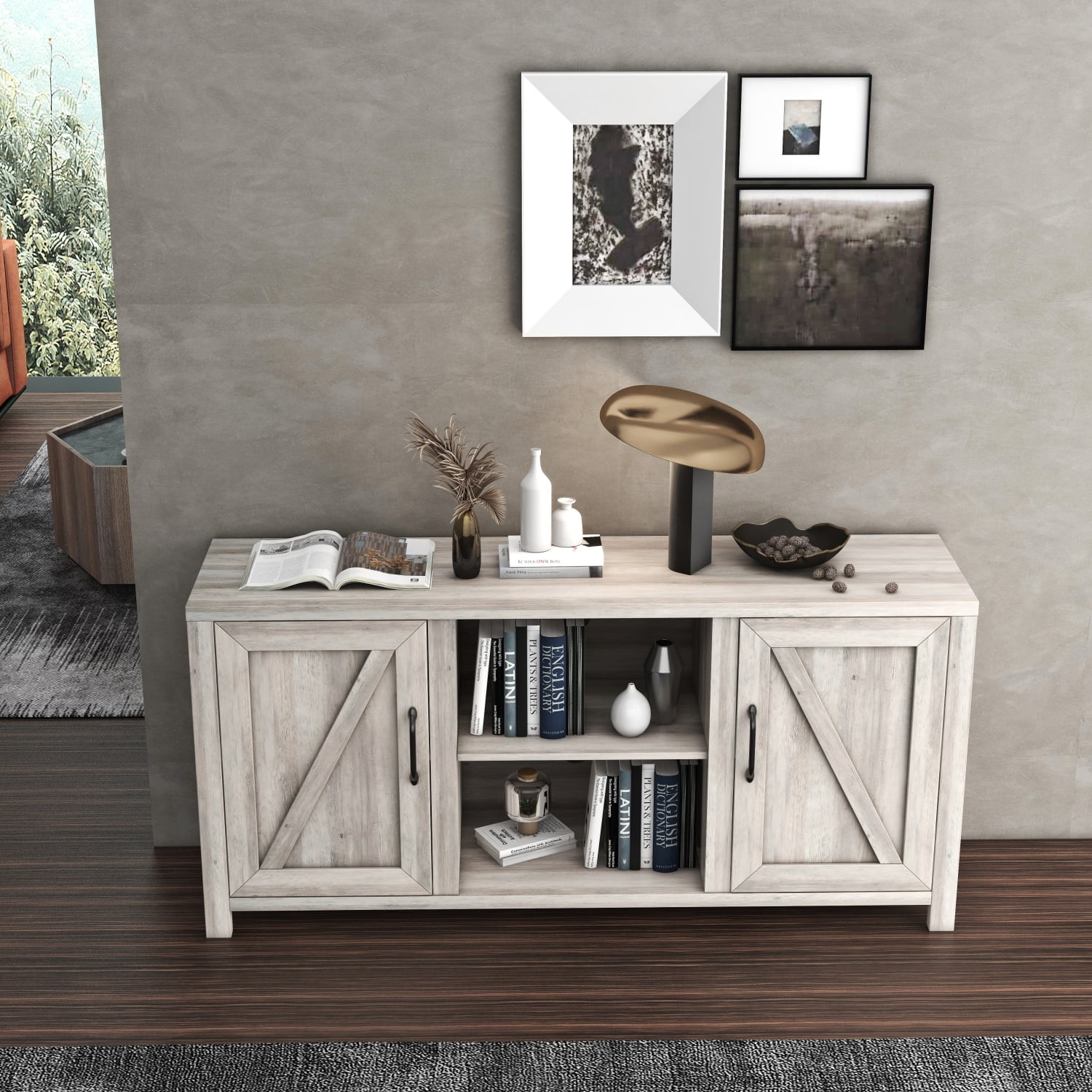 Kadyn 59 Inch Modern Farmhouse Double Doors TV Stand, Particle Board TV Console for TVs up to 65 Inches, Modern Media Console Entertainment Center with Two Doors, Antique Gray Kadyn 59 Inch Modern Farmhouse Double Doors TV Stand, Particle Board TV Console for TVs up to 65 Inches, Modern Media Console Entertainment Center with Two Doors, Antique Gray