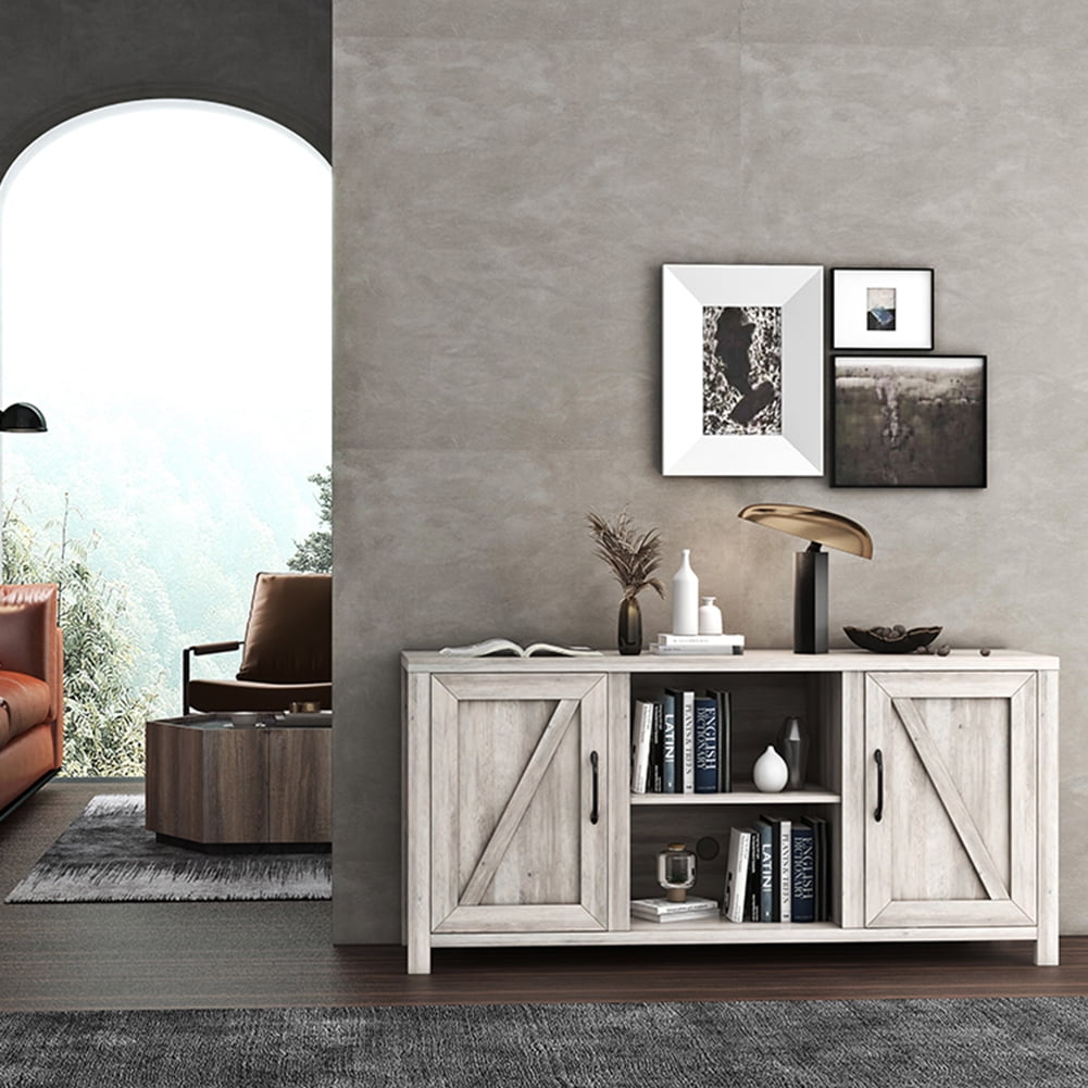 Kadyn 59 Inch Modern Farmhouse Double Doors TV Stand, Wood TV Entertainment Center with Adjustable Shelves, Modern TV Console for TVs up to 65 Inches, Grey Walnut Kadyn 59 Inch Modern Farmhouse Double Doors TV Stand, Wood TV Entertainment Center with Adjustable Shelves, Modern TV Console for TVs up to 65 Inches, Grey Walnut