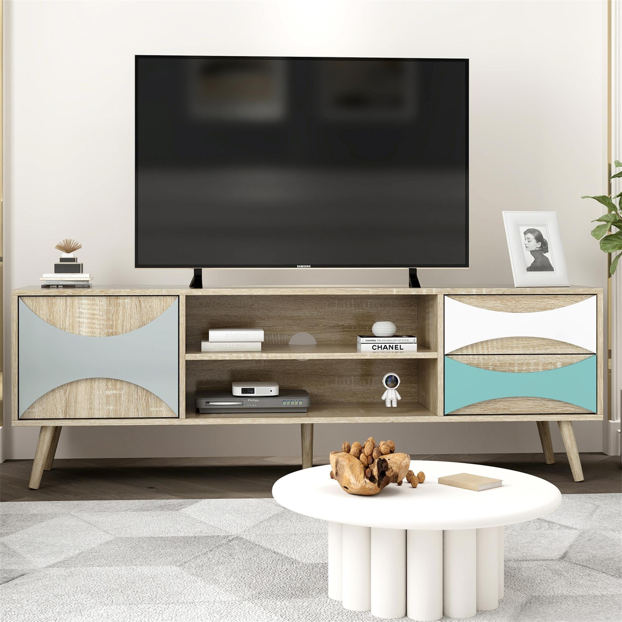 Kadyn 59" TV Stand, TV Console Table with Storage Cabinet and Shelves, TV Entertainment Center for TVs up to 57", Brown Oak Kadyn 59" TV Stand, TV Console Table with Storage Cabinet and Shelves, TV Entertainment Center for TVs up to 57", Brown Oak
