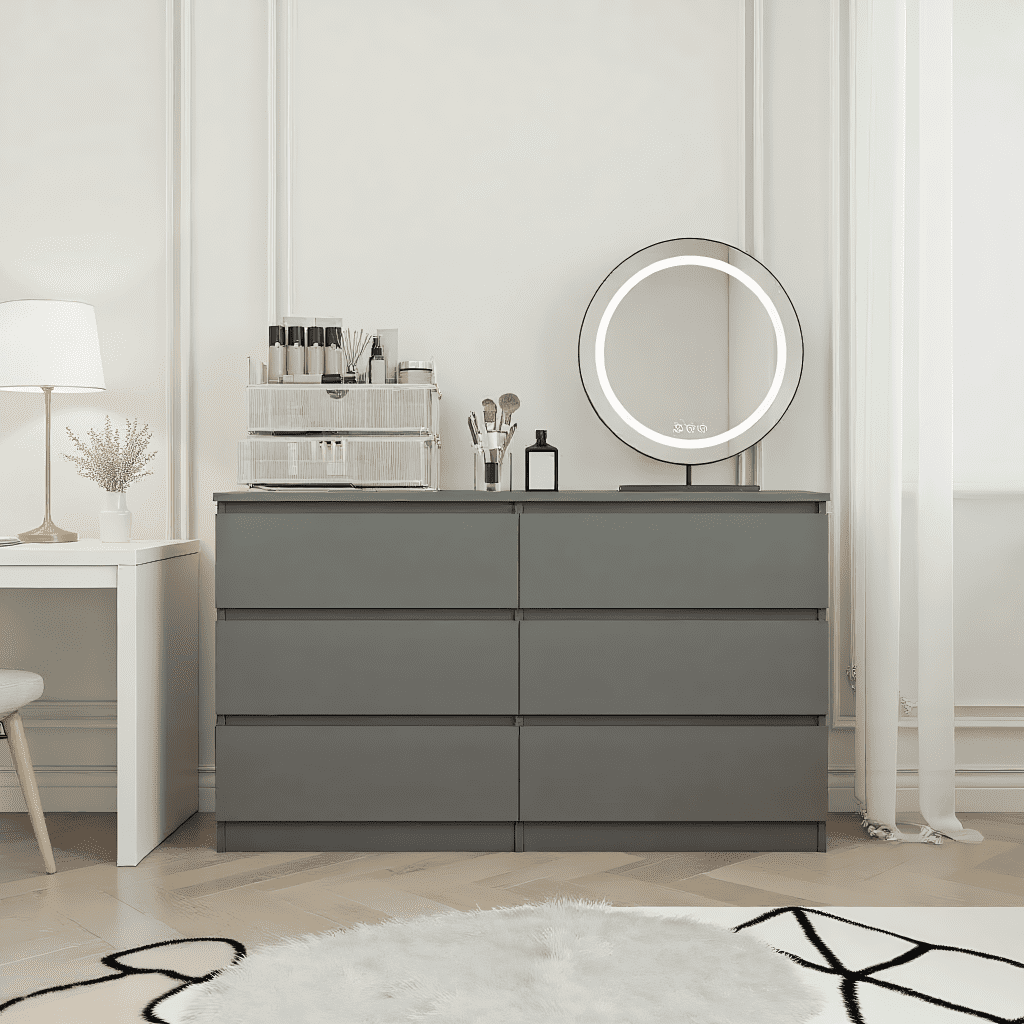 Kadyn 6 Drawer Bedroom Dresser, Chest of Drawers for Bedroom, Dressers with Handleless Design, Gray Kadyn 6 Drawer Bedroom Dresser, Chest of Drawers for Bedroom, Dressers with Handleless Design, Gray