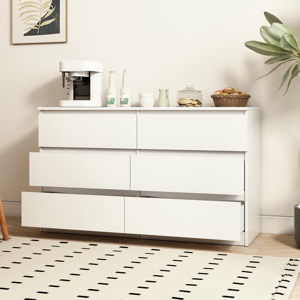 Kadyn 6 Drawer Bedroom Dresser, Chest of Drawers for Bedroom, Dressers with Handleless Design, White Kadyn 6 Drawer Bedroom Dresser, Chest of Drawers for Bedroom, Dressers with Handleless Design, White