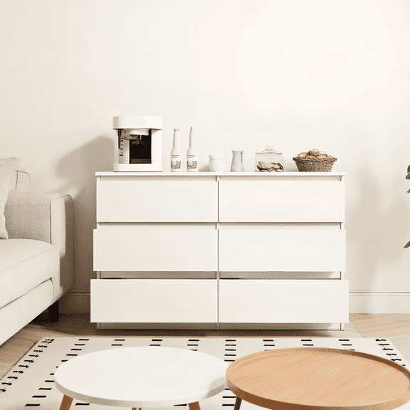 Kadyn 6 Drawer Bedroom Dresser, Chest of Drawers for Bedroom, Dressers with Handleless Design, White